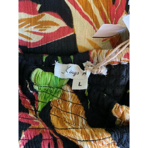 Kings Road Womens Tiered Tropical Midi Dress Smocking Bodice Empire Waist Size L - Picture 4 of 6